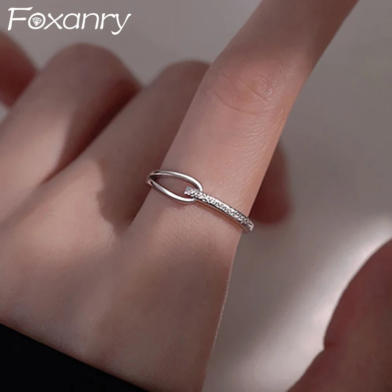 Foxanry Minimalist Silver Color Engagement Rings for Women Couple Korean Trendy Elegant Geometric Handmade Bride Jewelry