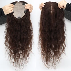 6x6 Silk Base Body Wave Hair Topper with Clips in Medium Brown Virgin European Human Hair Toupee for Women Natural Scalp