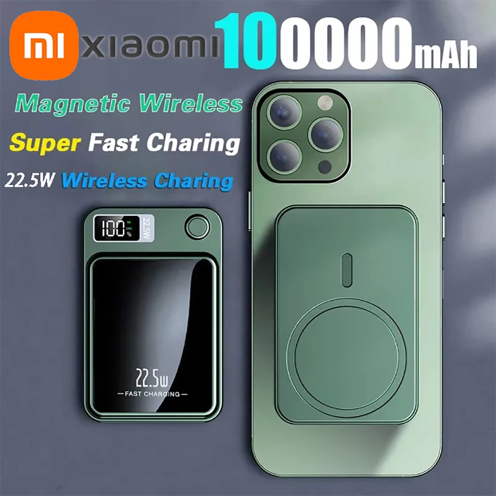 เสี่ยวมี่ 100000 Mah Magnetic Power Bank ไร้สาย Super Fast CHARGING ความจุพิเศษดิจิตอลภายนอกแบตเตอรี่ Power Bank สําหรับ iPhone