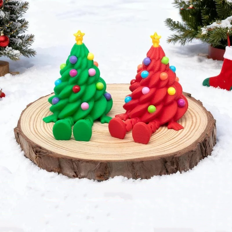 {MX} تماثيل أشجار عيد الميلاد المطبوعة ثلاثية الأبعاد مع وصلات متحركة صغيرة لطيفة ملونة لعيد الميلاد لتقوم بها بنفسك ديكور مكتب المنزل الحلي #3