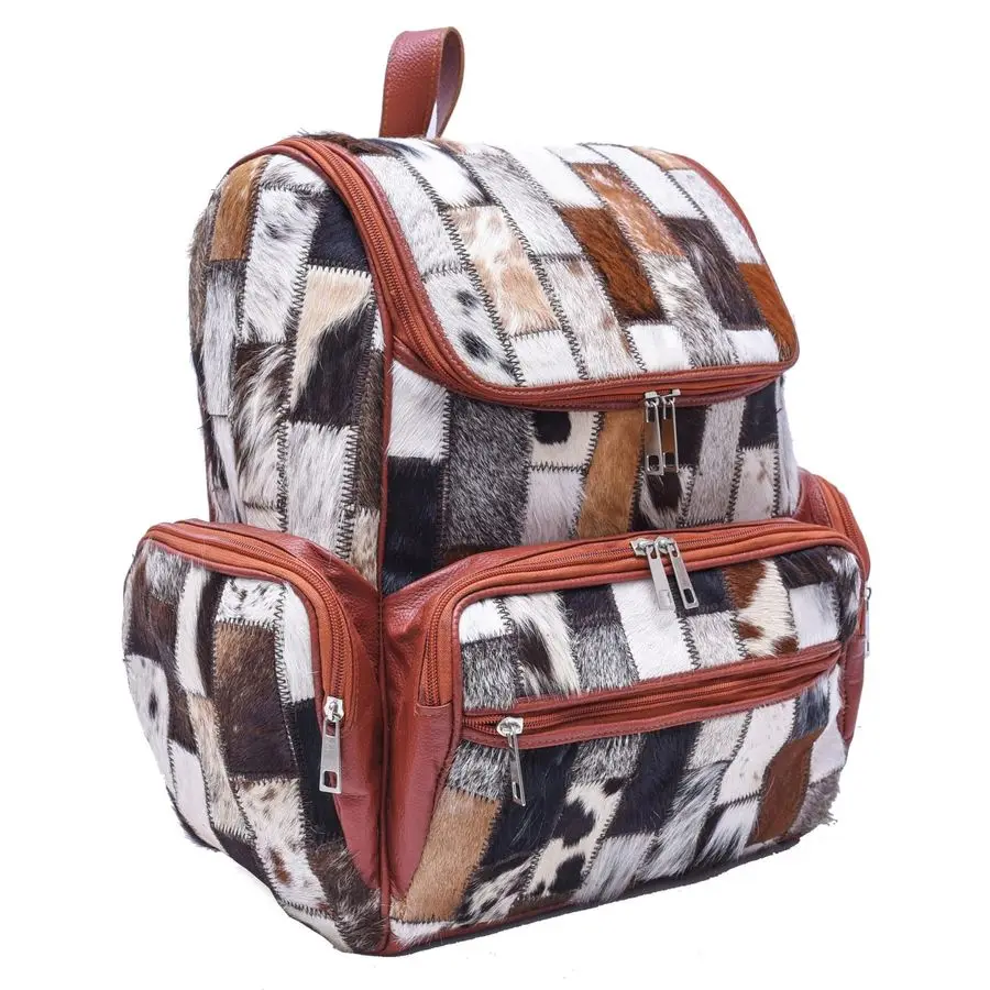 

Leather Cowhide Diaper Bag Backpack Patchwork Handcrafted HairOn Full Grain Western Diaper Bag, Luxe Travel amp Work Laptop Slee