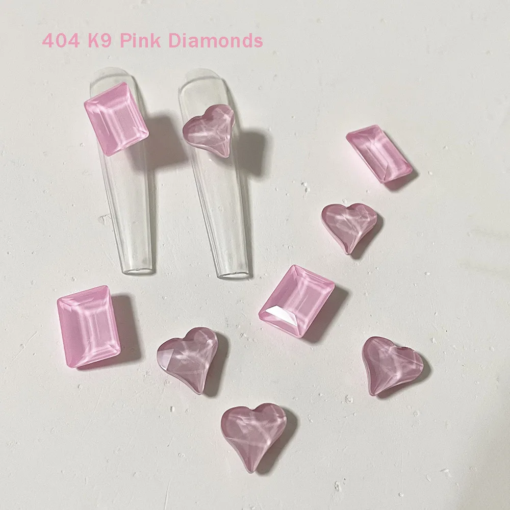 K9 Jelly Rose Pink Glass Crystal Crooked Heart Rectangle Shaped Gemstones Sharp Bottom Mocha Rhinestones High Class Nail Art 404