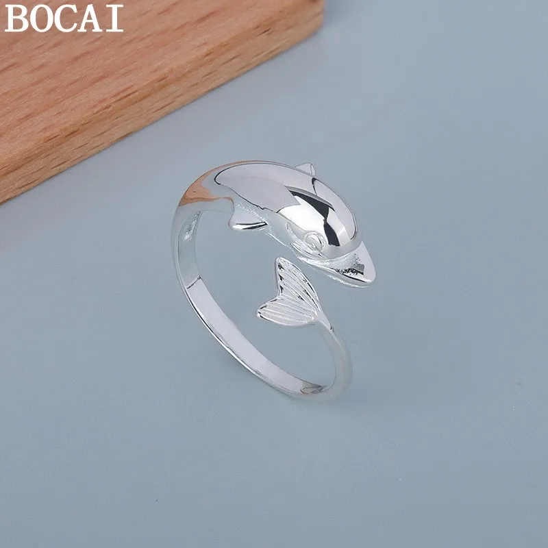 

Модное и романтичное кольцо BOCAI NEW S925 из стерлингового серебра с изображением маленького дельфина с открытым ртом