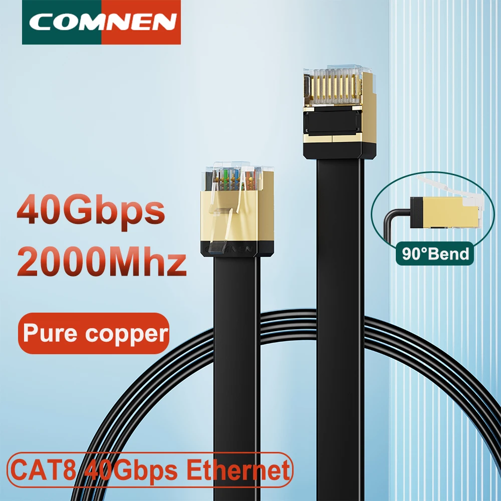 COMNEN Flat Cat 8 Ethernet Cable 40Gbps RJ45 Network Lan Cable for PC Modem Laptop PS5 Router - CAT6 High-Speed Data Link Cable