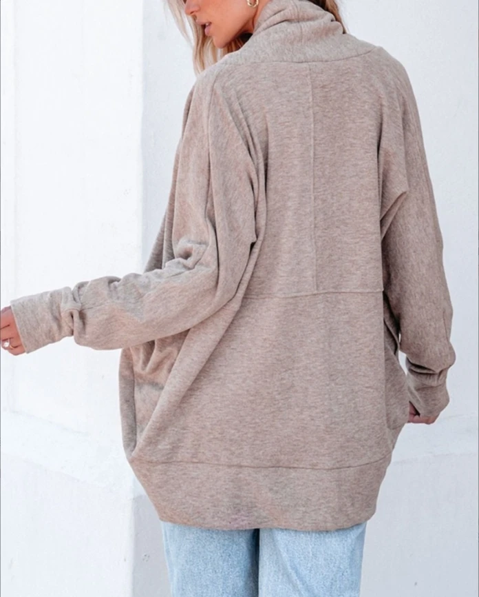 High neck bat sleeve soft base cardigan jacket