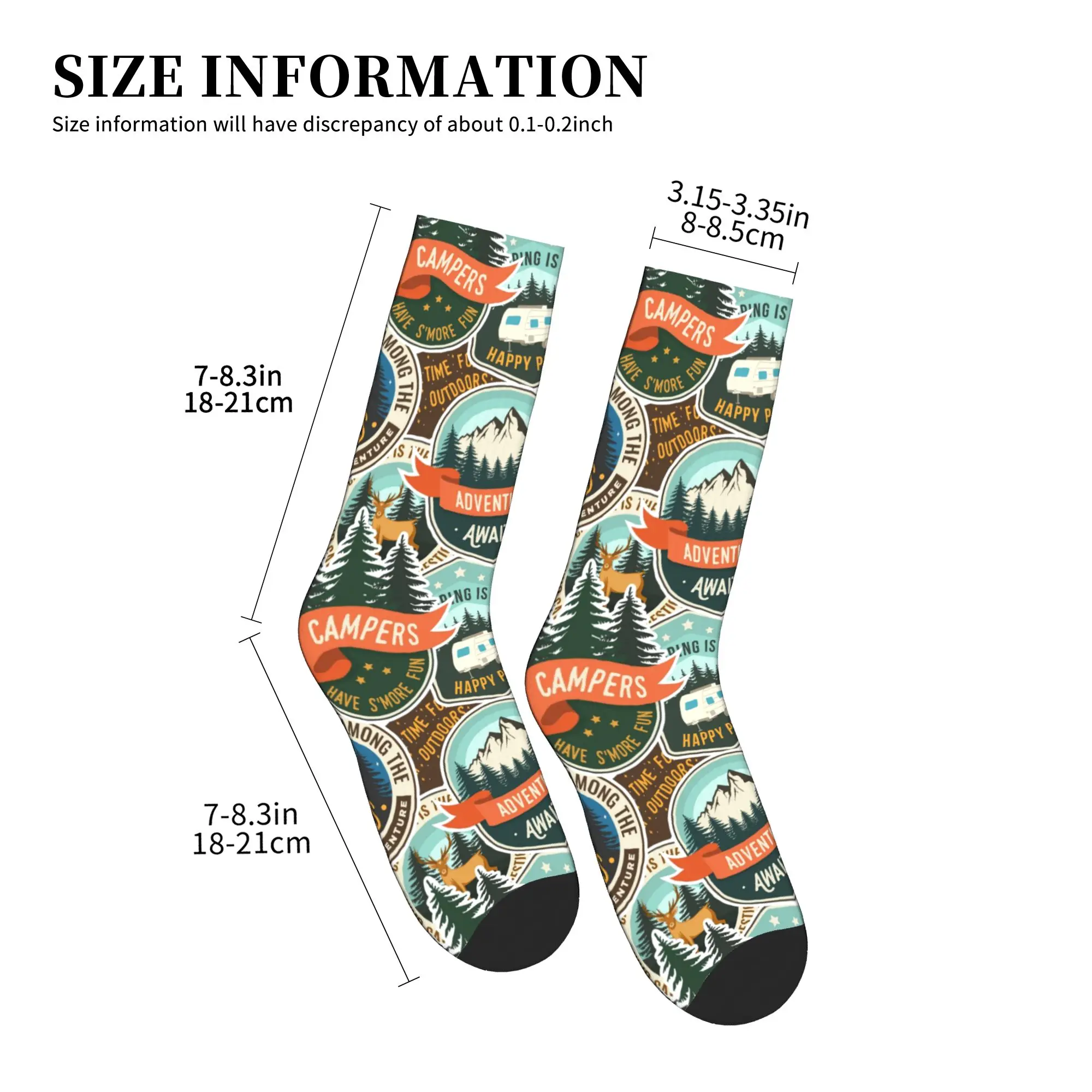 Fashion Men's Vintage Mountain Camp Badge Outdoor Seamless Print Dress Socks Unisex Breathbale Warm 3D Printed  Crew Socks view 4
