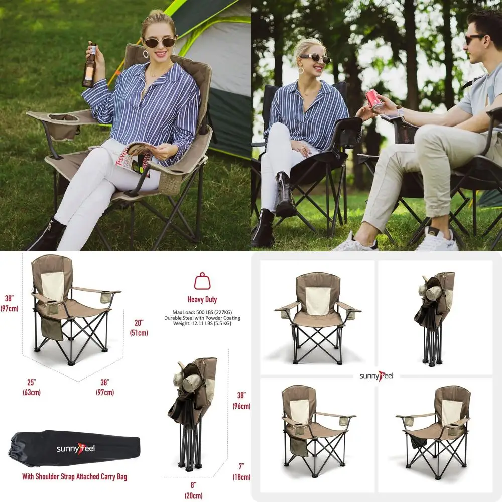 

UNNYFEEL Oversized Folding Camping Chair 500 LBS Heavy Duty Lawn Chairs with Portable Folding with Armrest, Cup Holder, Pocket ＆