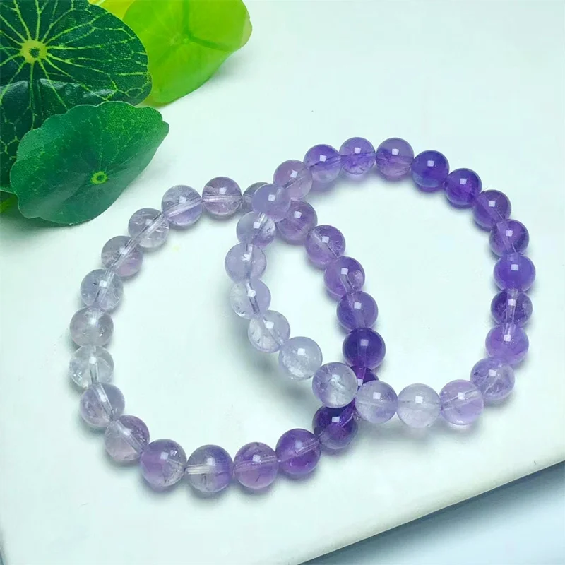 Natural Gradient Amethyst Bracelet Handmade Crystal Jewelry Stretch Bangle Children Birthday Gift 1pcs 8/10/12MM