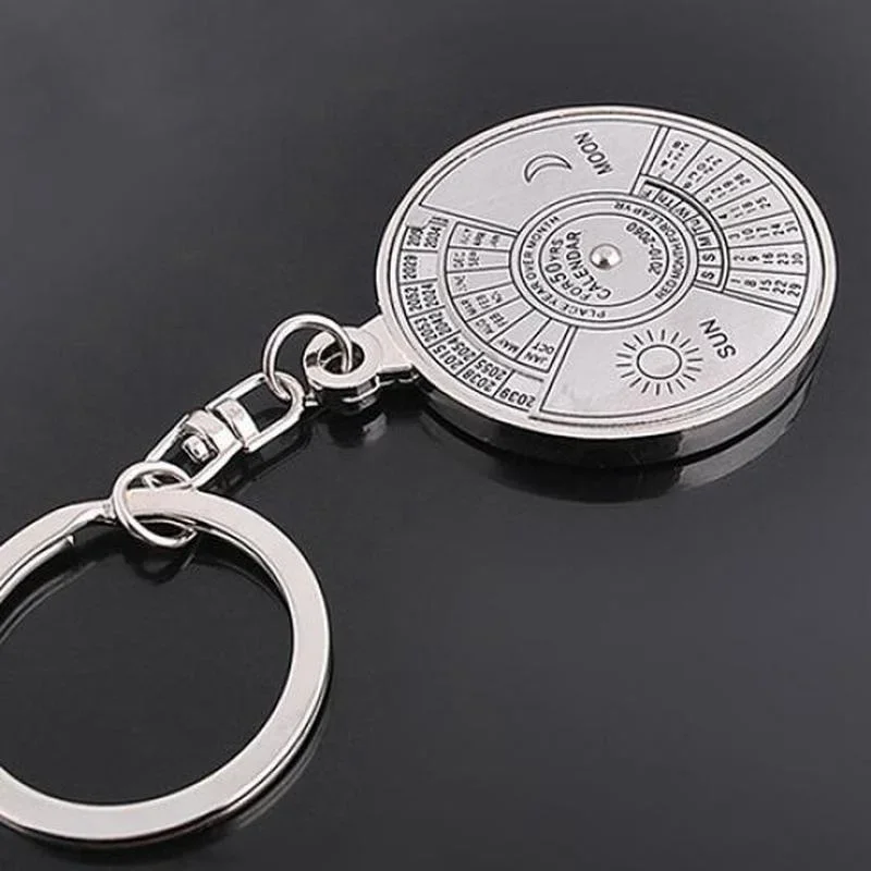 Creativity 360 Degree Rotation 50 Years Perpetual Calendar Keyring Unique Compass Metal Cars Key Chain Pendant Gift