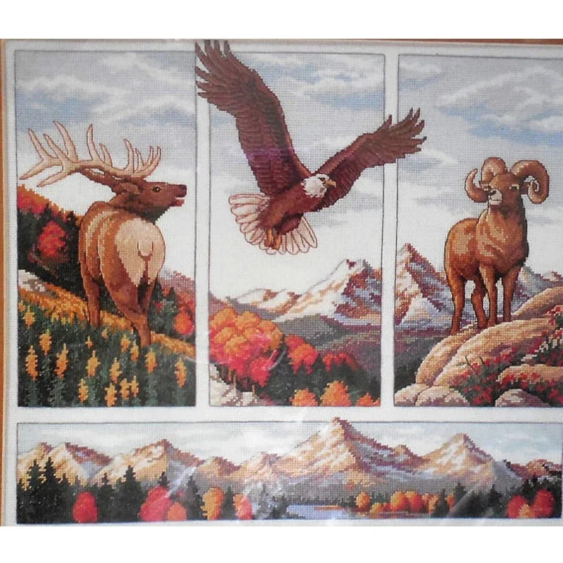 Amishop Gold Collection Lovely Counted Cross Stitch Kit Rocky Mountain Beauty Eagle Deer Sheep Dim 13643