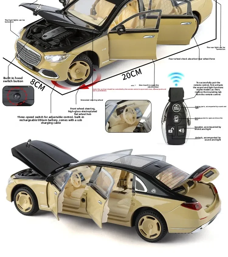 1:24 RC Auto Door S680 Alloy Car Model Sound Light Toy Diecast Alloy Car Model Collectible Gift