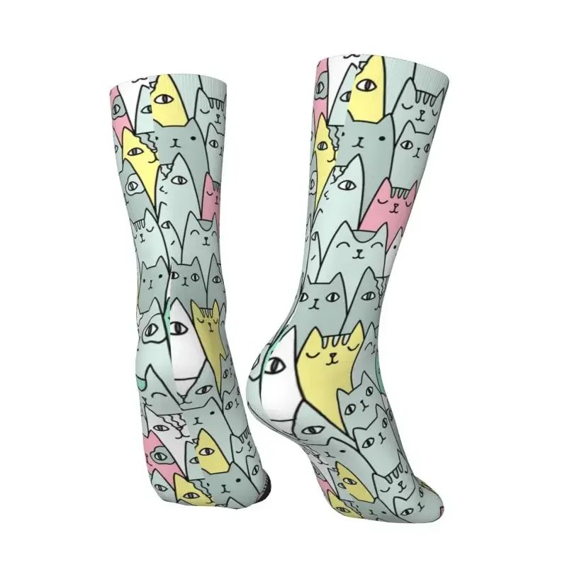 Chaussettes de sport respirantes pour hommes et femmes, impression 3D, chats colorés mignons, chaussettes de football pour chatons, mode