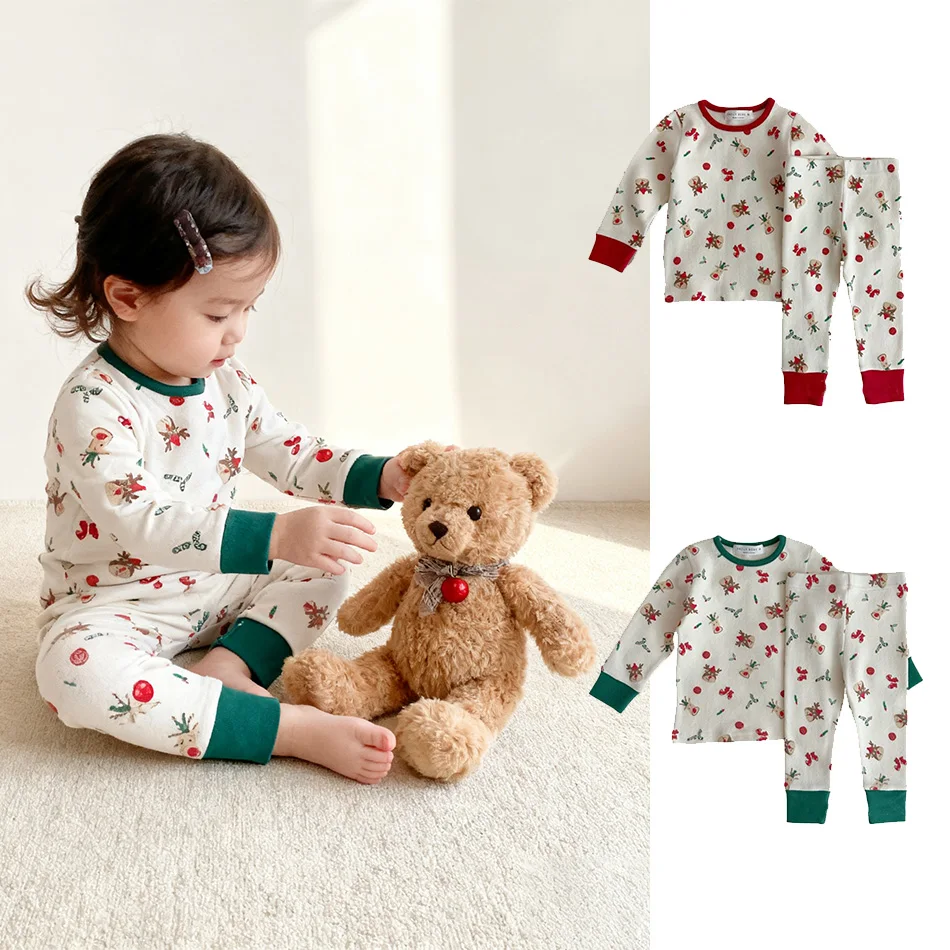 Christmas Toddler Pajamas Set Holiday Baby Kids Pajamas 2-Piece Cotton Soft Sleepwear Infant Deer Print Romper For Photo Shoots