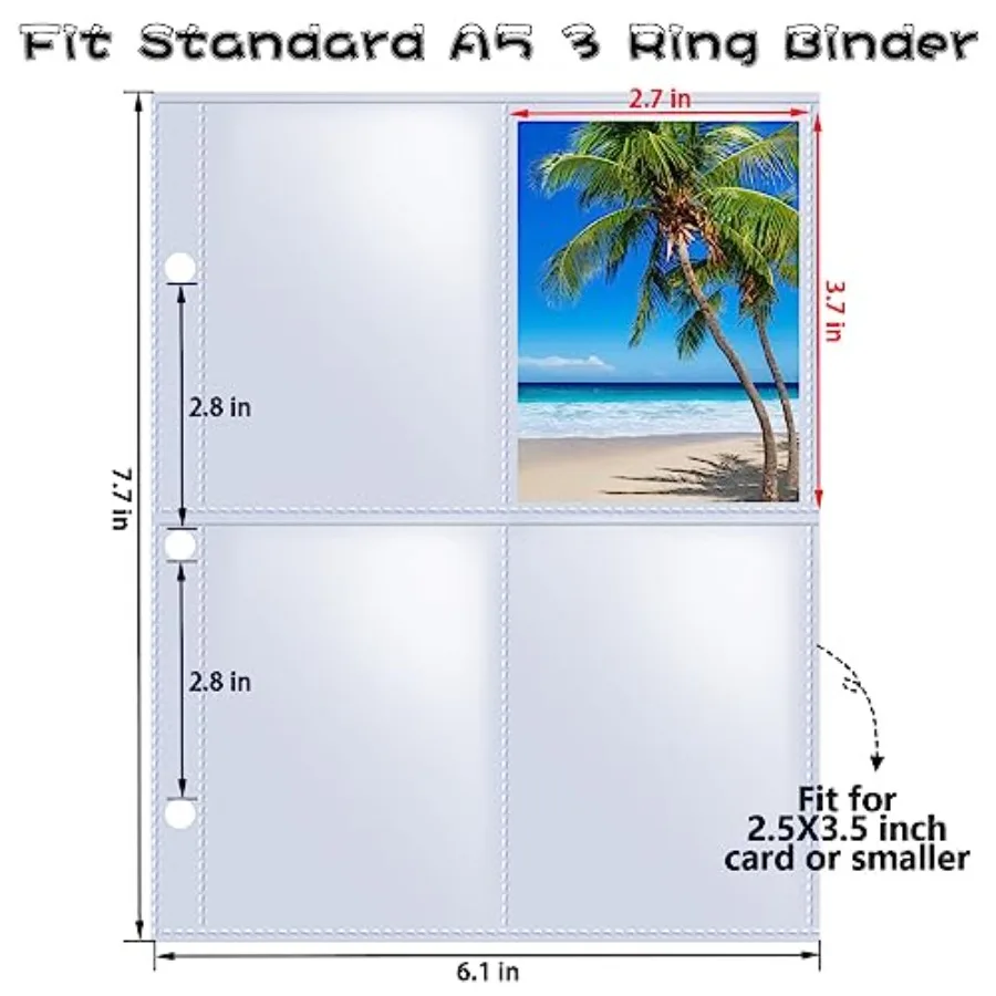 70 حزمة 560 جيوب 2.5x3.5 4 جيوب بطاقة الموثق الأكمام بطاقة التداول الأكمام ل A5 3 حلقة الموثق DoubleSided UltraClear Remov