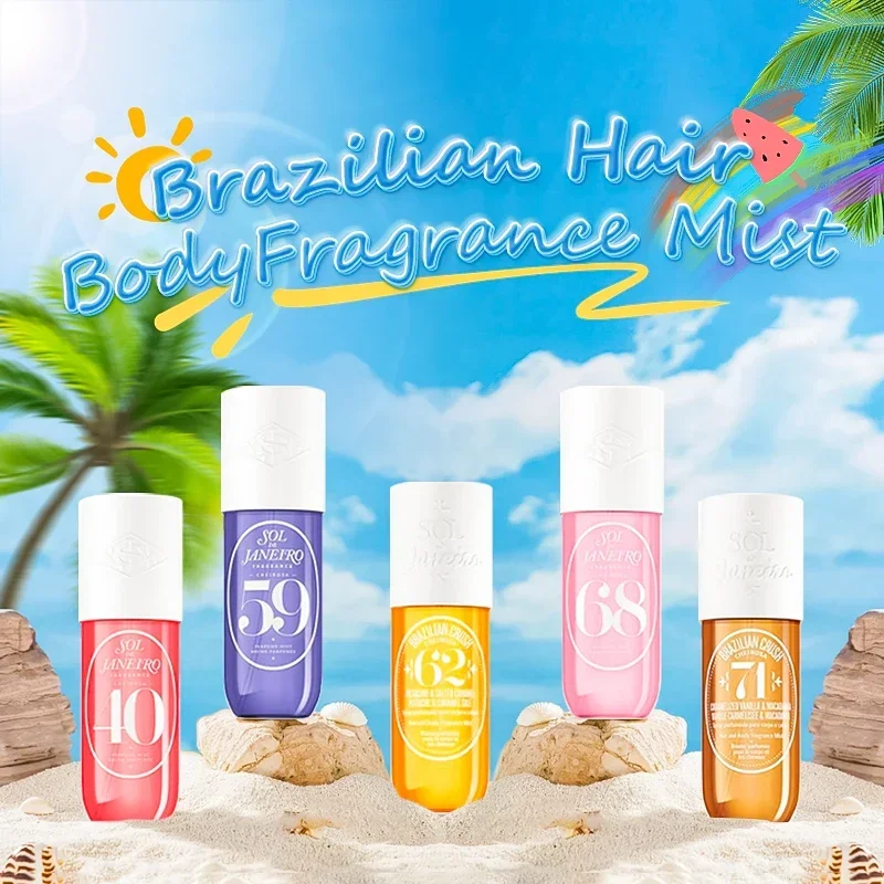 Spray corporal brasileiro para cabelos femininos, portátil, duradouro, de frutas, hidratante, desodorante de pele original, 3floz, 90ml, 6 unidades