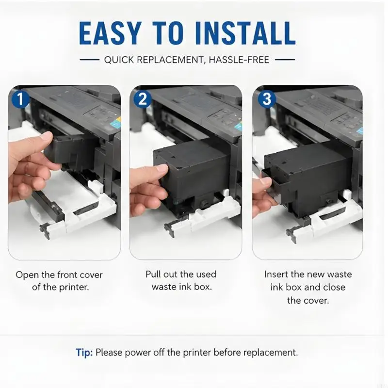 193A Waste Fluid Maintenance Box Replacement Unit with Top Cover Housing, Chip Contact Module, Single Unit for Home Office