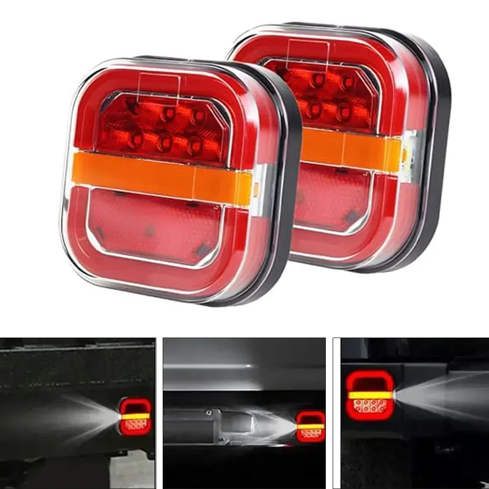 

Square LED Trailer Taillight for 12/24V Vehicles Featuring 28 LEDs Waterproof IP67 Functions as Brake and Turn Signal Light