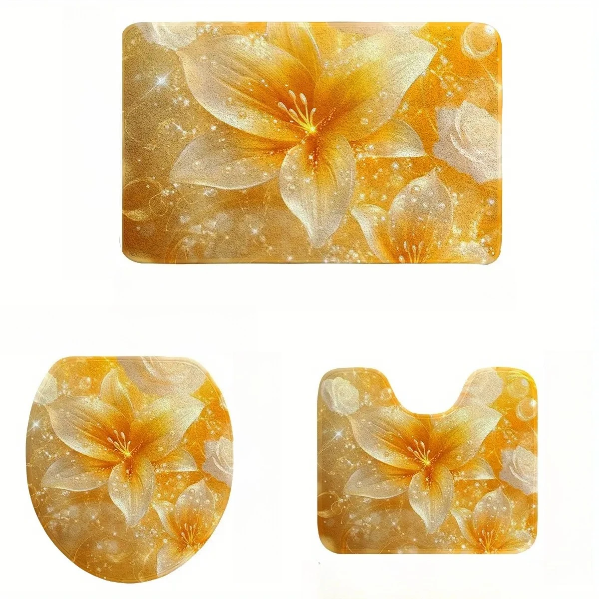 

Luxurious Floral Bath Mat Set for Bathroom Home Decor Tropical Lily Spa Rug Absorbent Non-Slip Mat Bundle