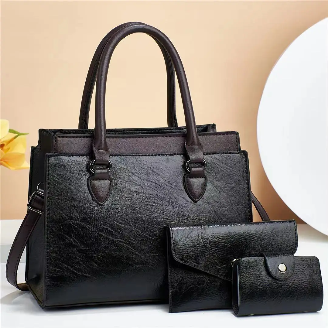 New Women Ladies 3 in 1 Fashion Retro Tote Shoulder Bag patchwork Casual PU Leather 3 Pcs Set Messenger Handbags