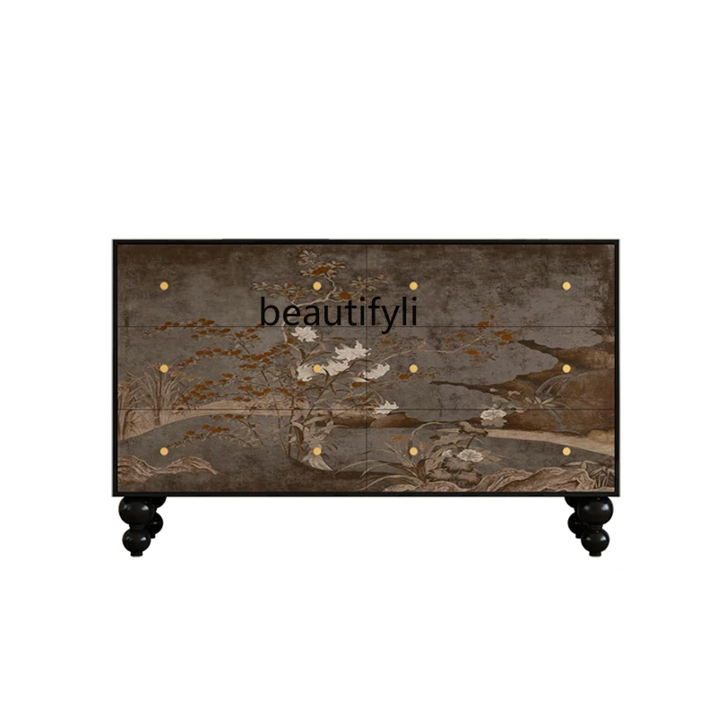 

Chinese style household living room storage porch six bucket bedroom bedside locker