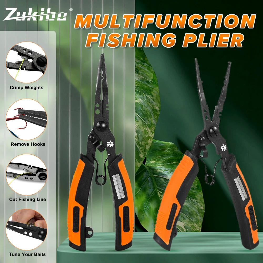 ZUKIBO Multifunction Fishing Pliers Teflon Coating Fishing Split Ring Pliers with Hook Sharpener Stainless Steel Fishing Tools