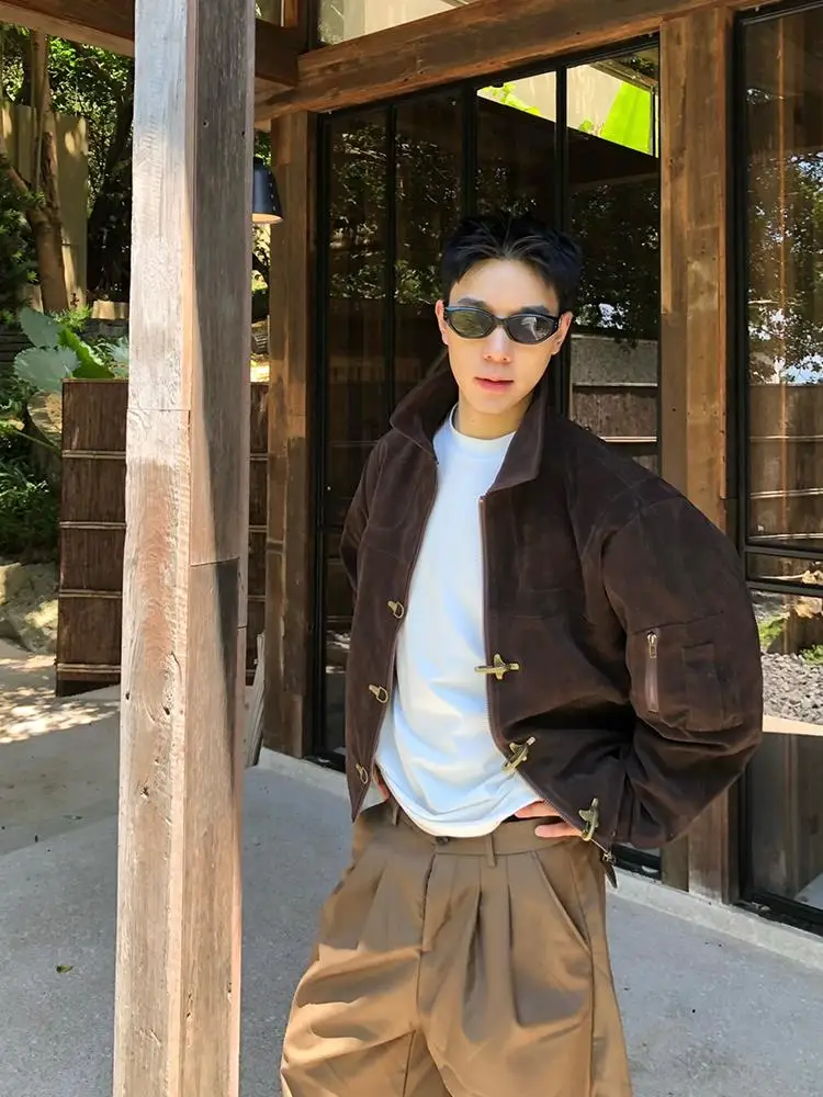 

Мужская куртка в стиле ретро, свободного кроя, из замши, на молнии, цвет синий, весна-осень