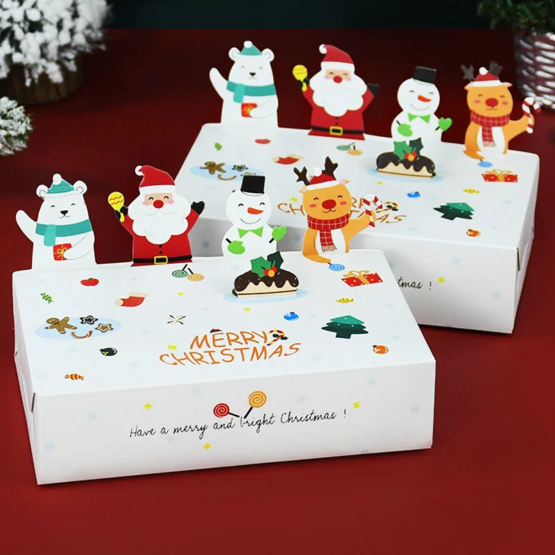 5Pcs Merry Christmas Candy Boxes Santa Claus Elk Baking Biscuit Gifts Packaging Paper Box For Xmas New Year Party Decor Navidad