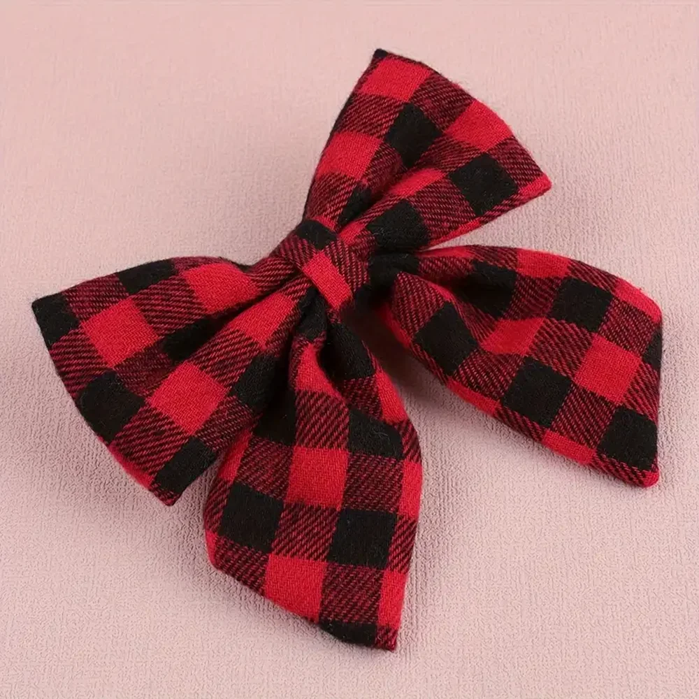 2 قطعة مقاطع الشعر القوس منقوشة لطيف للفتيات الاسكتلندي نمط الأحمر والأسود تحقق ديكور Bownot مشابك الشعر إكسسوارات الشعر هدايا #4