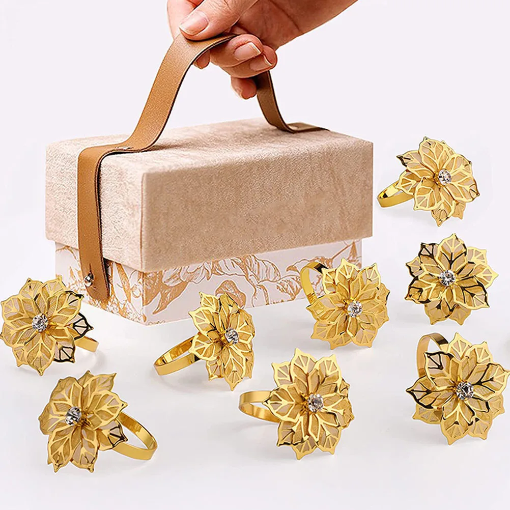 

4Pcs Stainless Steel Napkin Rings Reusable Creative Flower Design Serviette Holders for Home Restaurant Bar Cafe Party Wedding