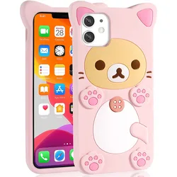 3D Cute Cartoon Pink Bear Kawaii Soft Silicone Case for IPhone 14 Plus 13 11 15 16 Pro Max 12 Mini XS XR X IPones Funny Cover