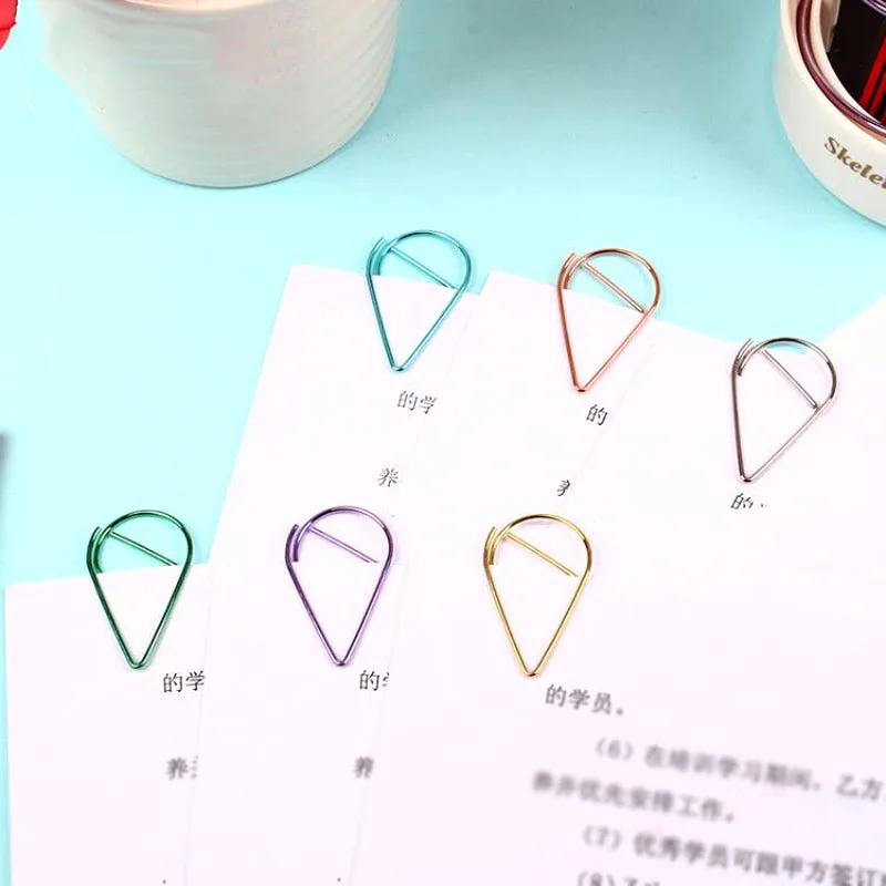 20pcs 25x15mm Water Drop Metal Paper Clips Photo Office Memo Paper Peg Stationery Bookmark Color Envelope Mail Message Folder