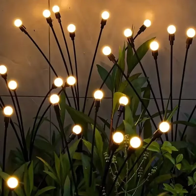 Lâmpada solar led para gramado, lâmpada firefly, pátio, jardim, gramado, acampamento, lâmpada decorativa, à prova d'água, montada no vento