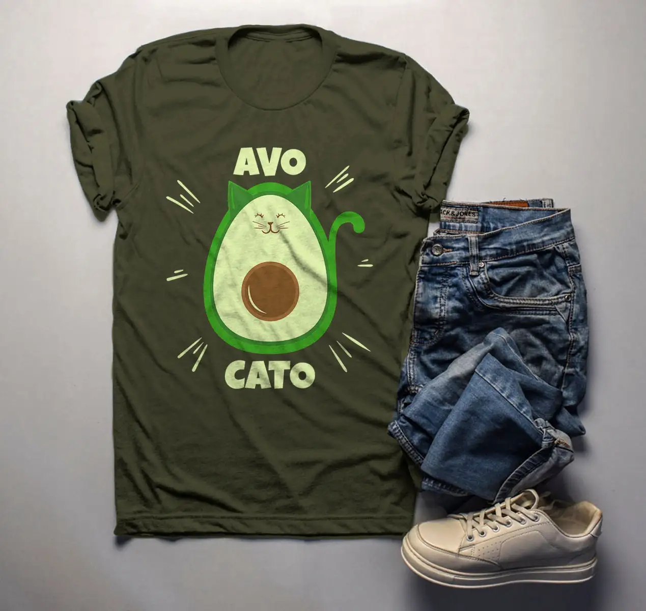 Men's Funny Cat T Shirt Avocato Avocado Vegan Vegetarian