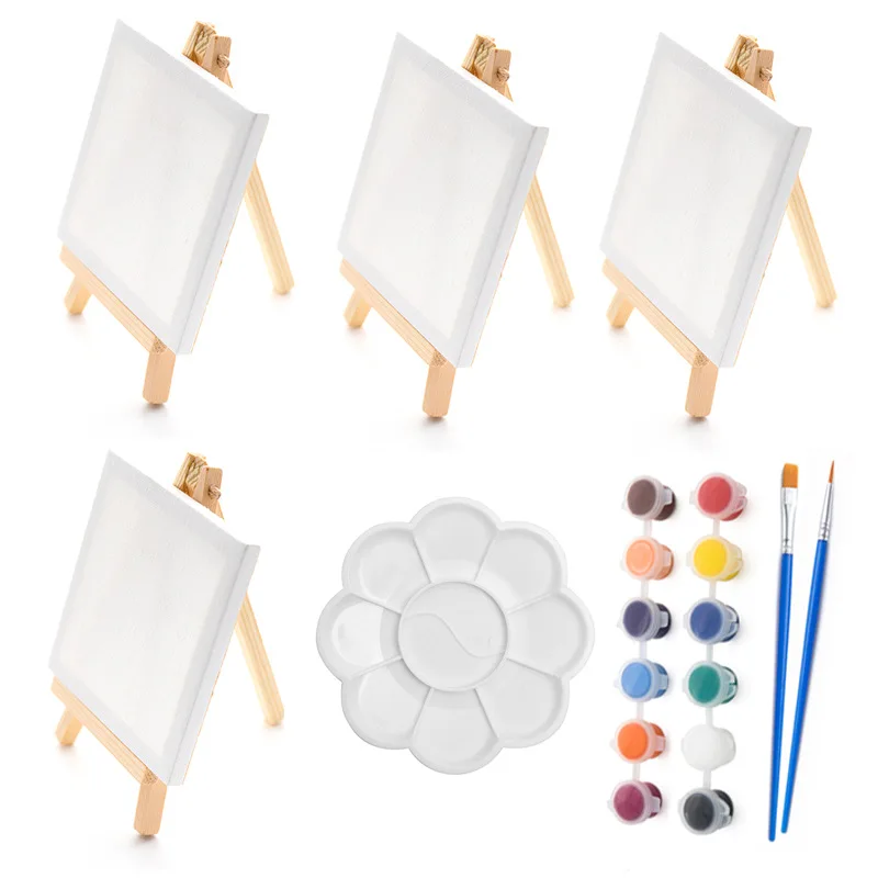 23Pcs Mini Easel Drawing Board Set Wooden Tripod Acrylic Oil Paint Kit for Kids Beginner Artists  Art Painting Supplies view 5