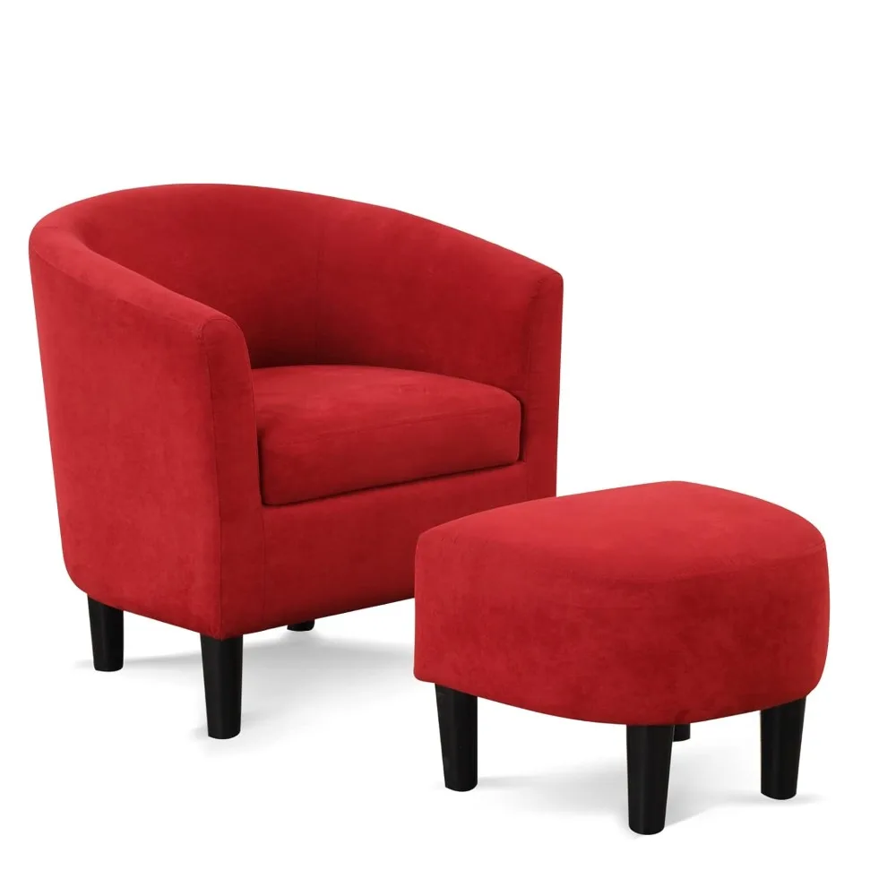 

Modern Accent Chair with Ottoman, Upholstered Barrel Reading Chair with Foot Rest, Comfy Fabric Armchairs for, Customized
