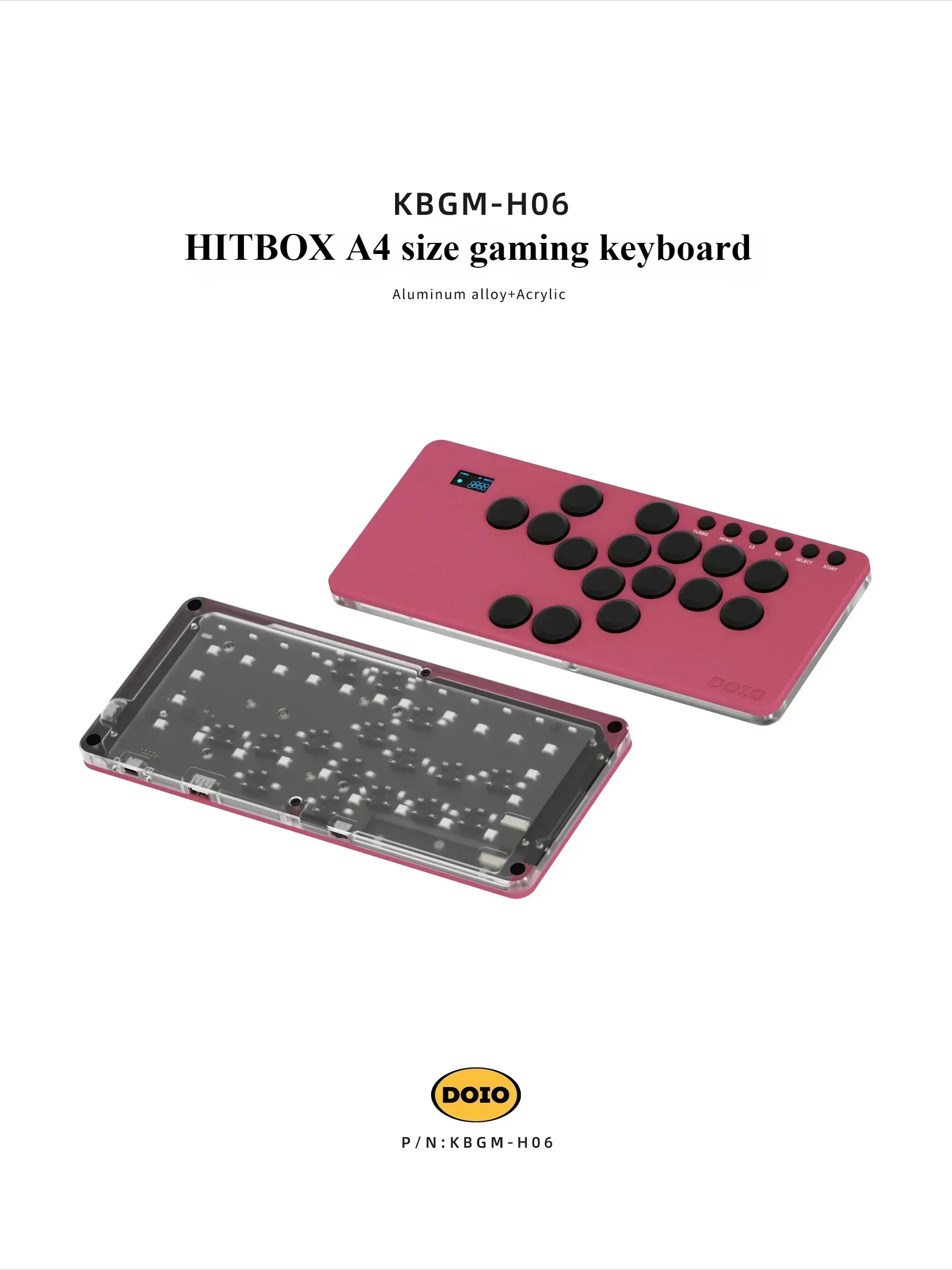 DOIO KBGM-H06 PRO Gaming Keypad HITBOX Portable A4 Arcade Joystick Aluminum Alloy Compatible with PS5 PS4 Switch Steam PC Gifts