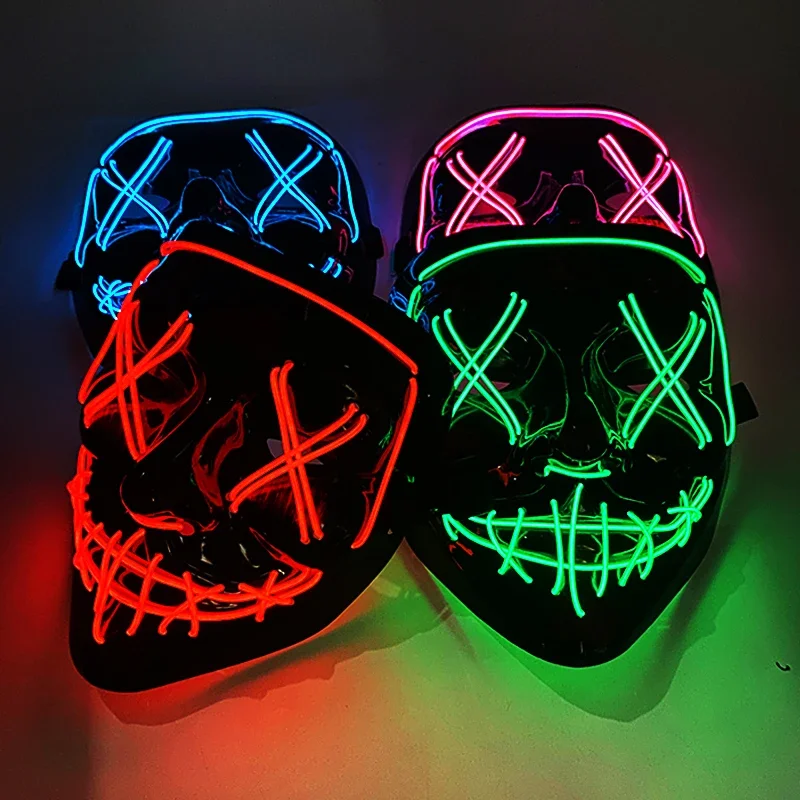 LUSQI Wireless Neon Purge Mask Glow in The Dark Cosplay Horror Mask Halloween Masquerade Party Masks Glowing Funny Dress Up - view 4