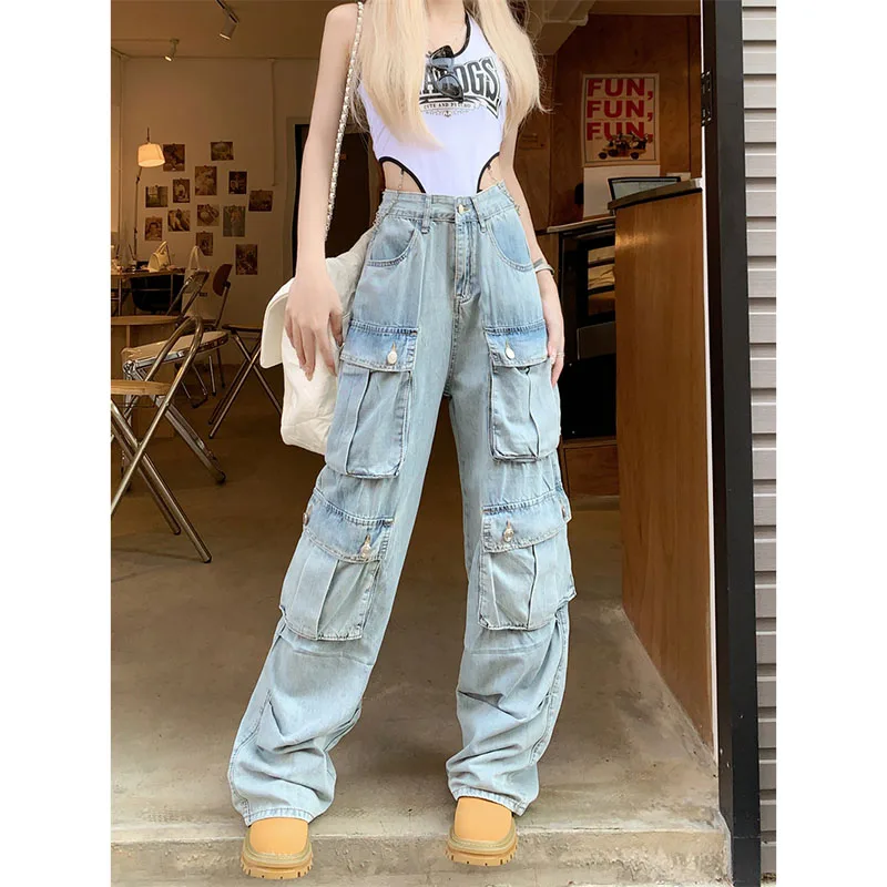 High Waist Drape Workwear Wide Leg Jeans Women's Summer 2023 New Loose Slimming and All-Matching Mop Pants Streetwear Women