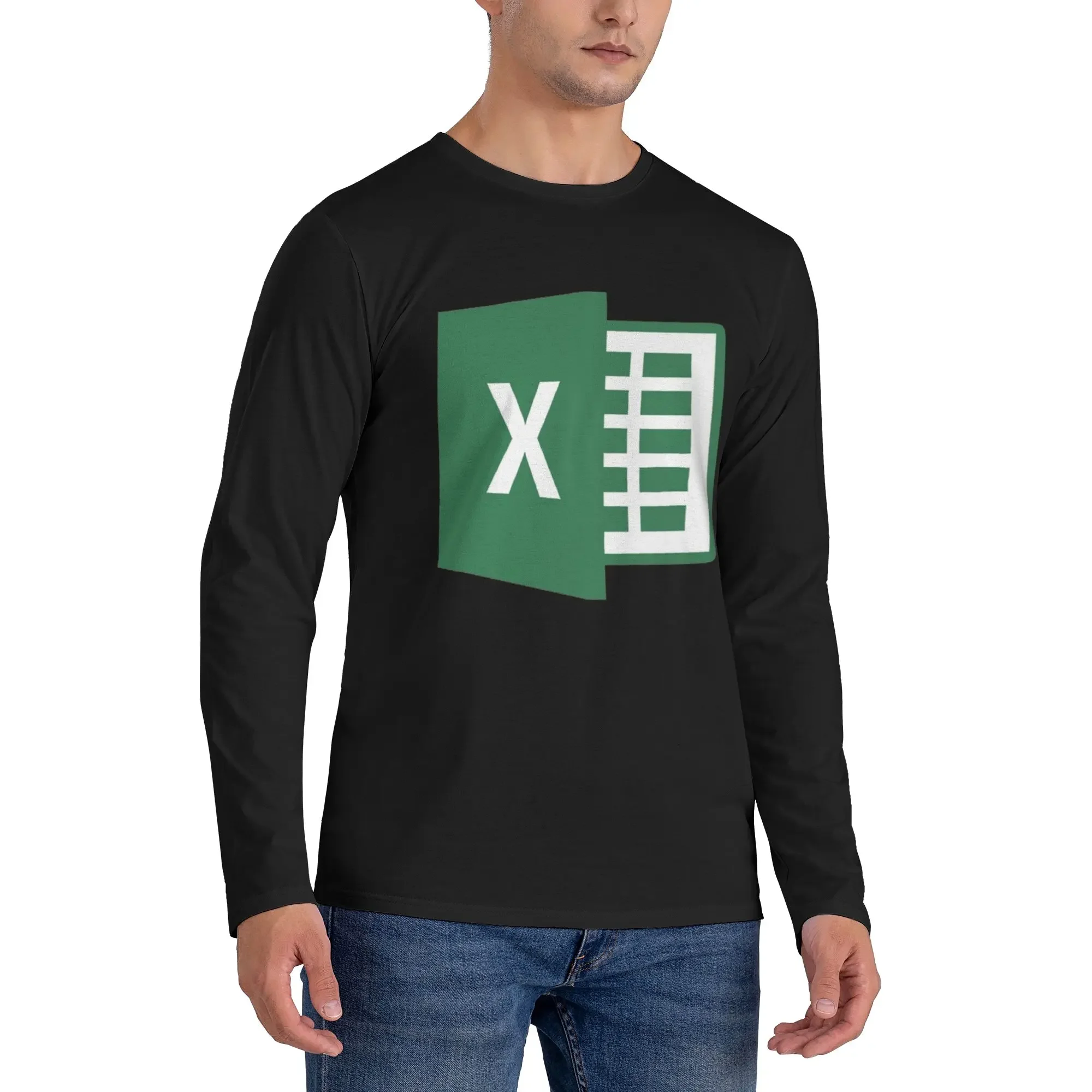 

excel Men's Long Sleeved T-shirt Breathable Round Neck T shirts Spring and Autumn Men tops