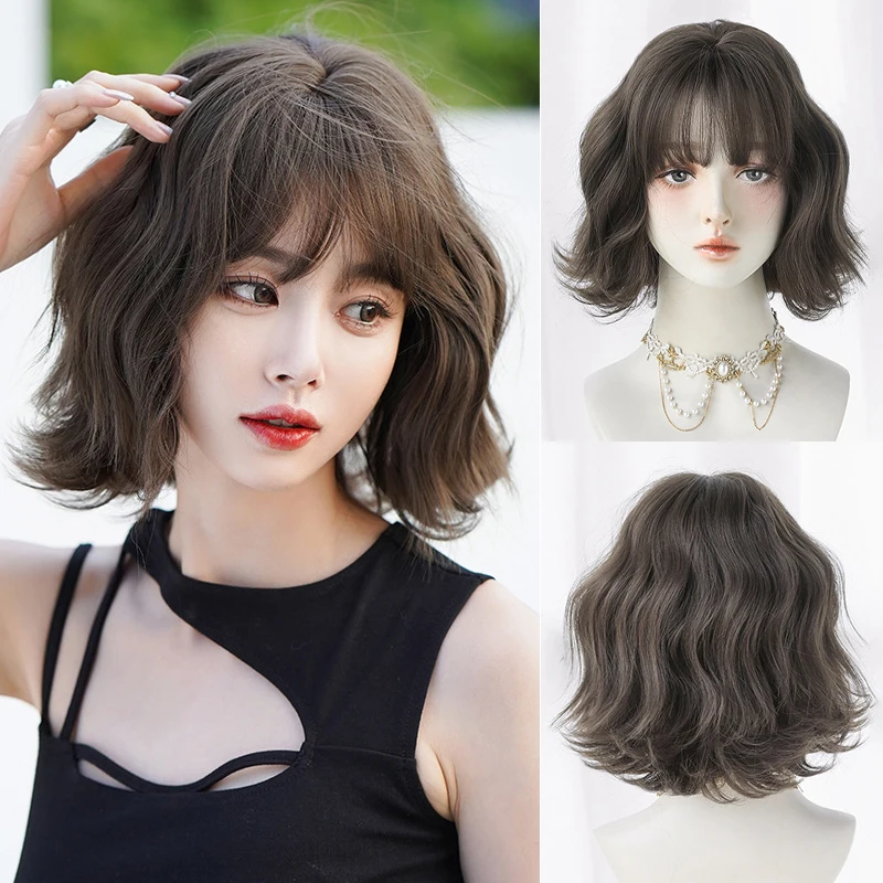 

12-Inch Bob Short Curly Hair With Fluffy Natural Waves And Synthetic Hair Is Suitable For Women Daily Halloween Party Bangs Wig