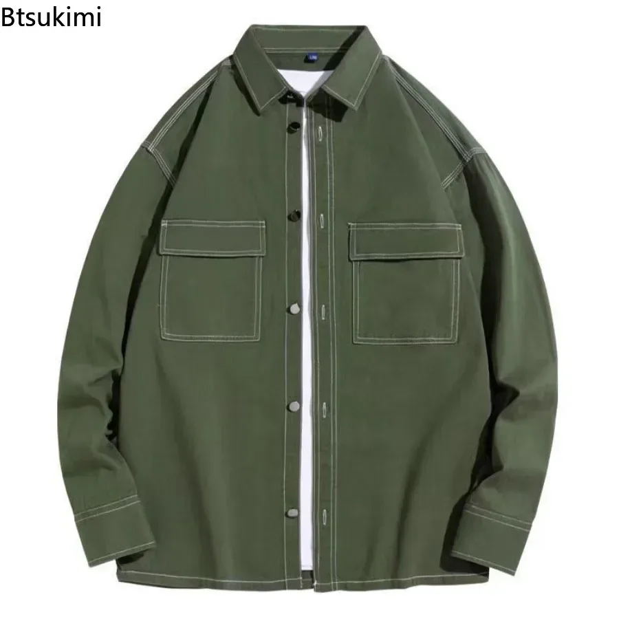 2025 Men's Fashion 100% Cotton Cargo Shirts Long Sleeve Pocket Baggy Shirt Jacket Handsome Streetwear Men Casual Designer Shirts