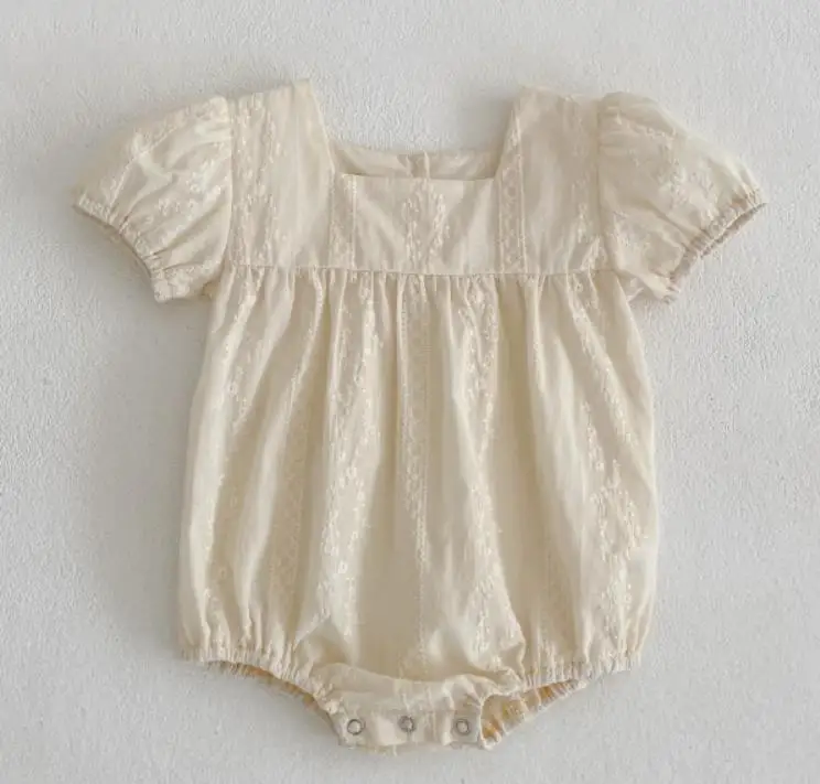 Sommer Kleinkind Baby Mädchen Gitter Stickerei Kleider Mädchen Baby Stram pler Kleinkind Baumwolle Kurzarm Mädchen einteilige Stram pler