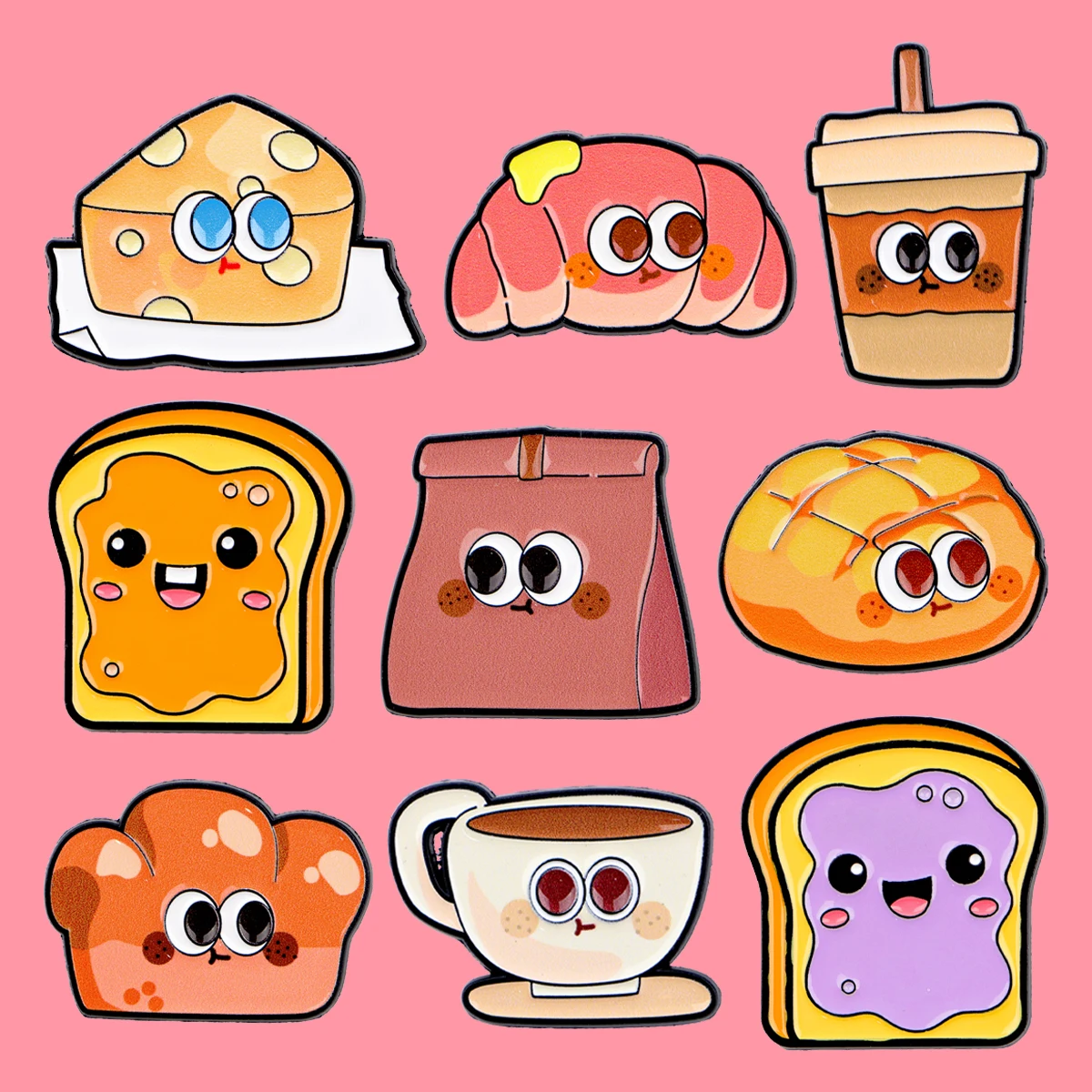 Cute Bread Coffee Enamel Pins Cartoon Food Brooch Lapel Pin Badge on Backpack Clothing Accessories Fashion Jewelry Friends Gifts