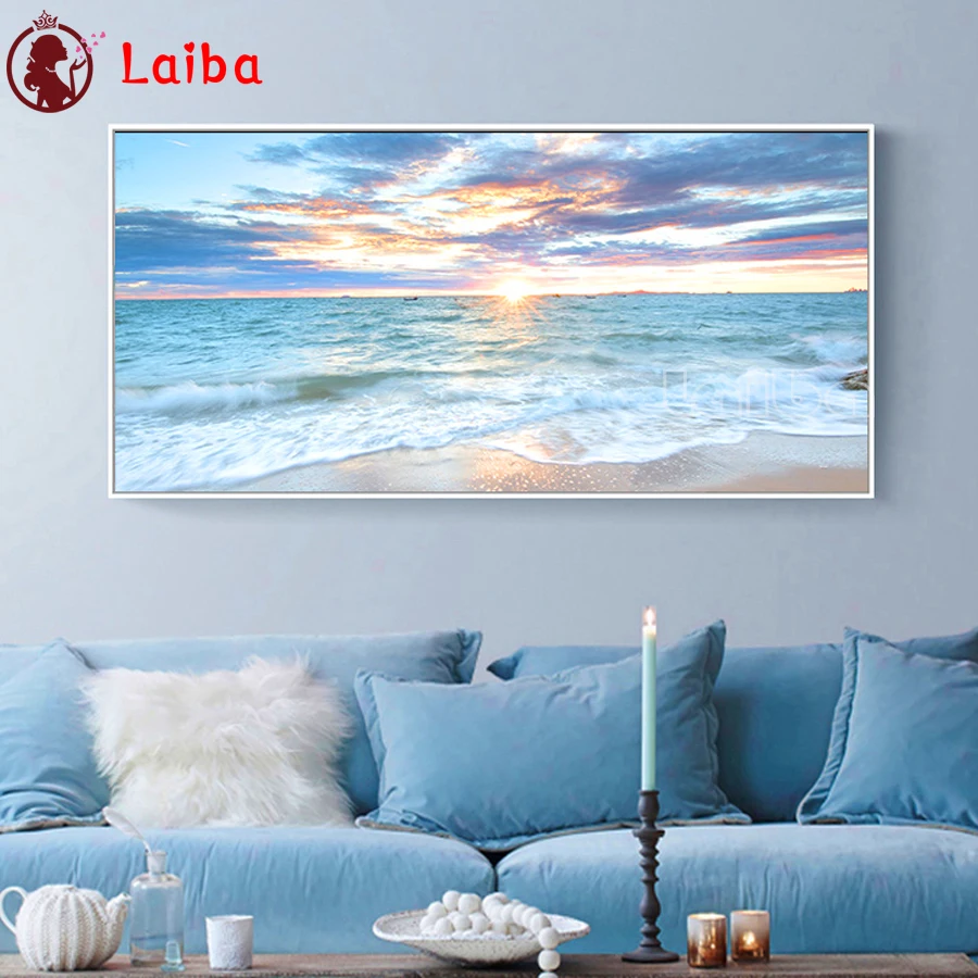 Diamond Embroidery Rhinestone Mosaic Cross Stitch, DIY Diamond Painting, Beach Sea Landscape, Outside the Window, Full Square,