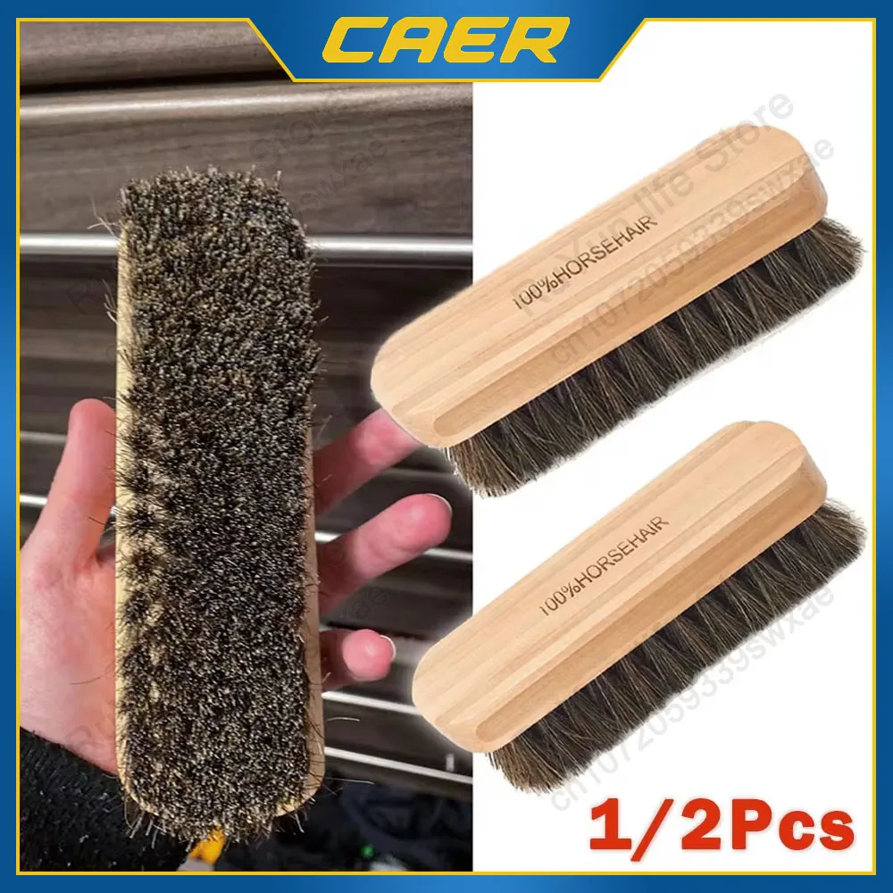 Genuine Horsehair Wooden Brush Car Detailing Polishing Buffing Brush Seat Handle Dashboard Roof Cleaning Premium Car Wash Brush