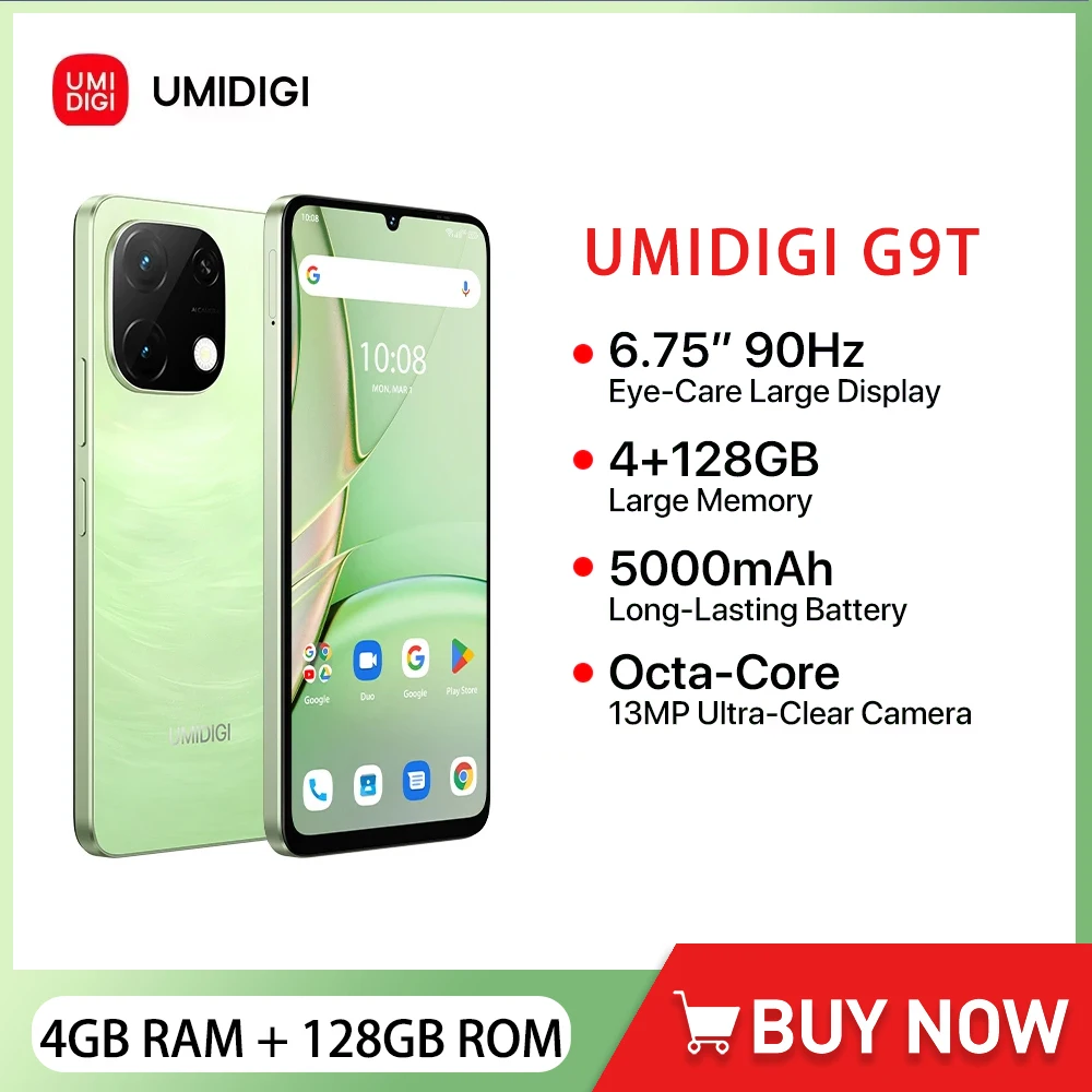 UMIDIGI G9T 스마트폰, 안드로이드 14, UNISOC T606 옥타코어, 6.75 인치, 90Hz HD + 디스플레이, 4GB RAM, 128GB ROM, 13MP 카메라, 5000mAh 휴대폰