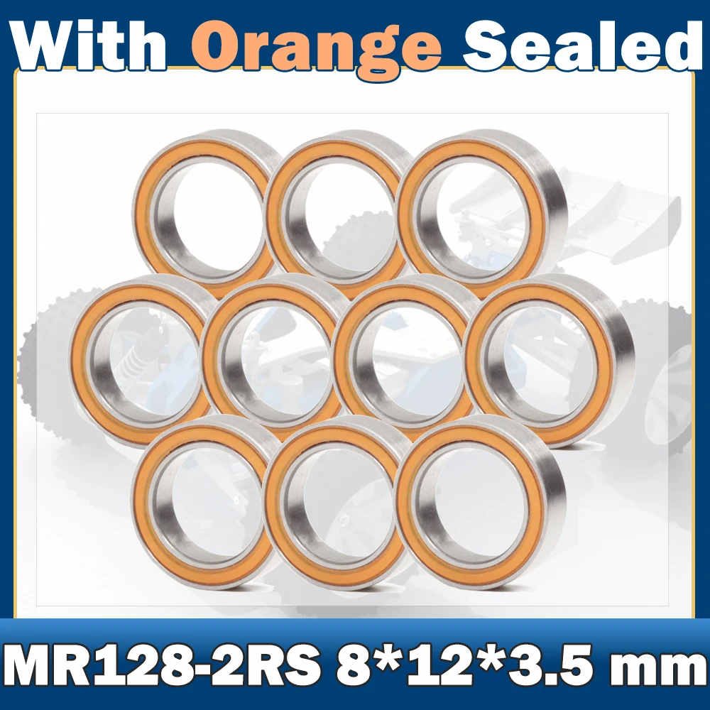 MR128RS Bearing ( 10 PCS ) 8*12*3.5 mm ABEC-7 Hobby Electric RC Car Truck MR128 RS 2RS Ball Bearings MR128-2RS Orange Sealed