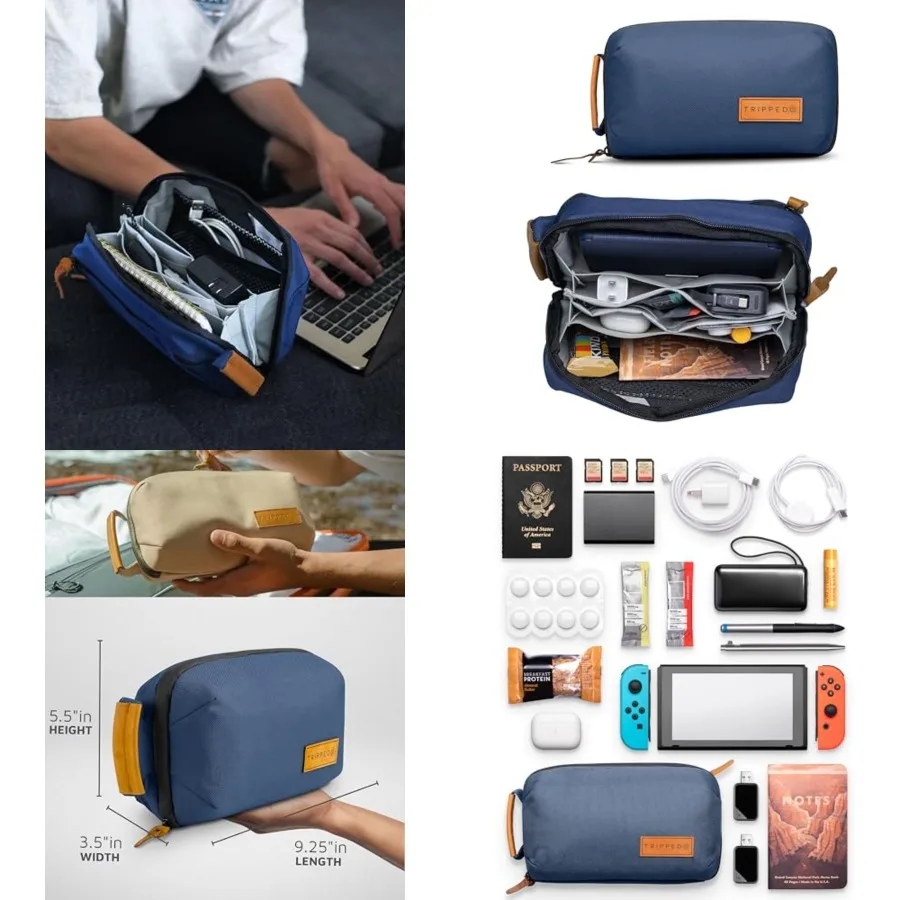 

TRIPPED Travel Gear Tech Bag Organizer - Small Electronics Organizer Pouch for Travel - Premium Travel Case with Leather Accent