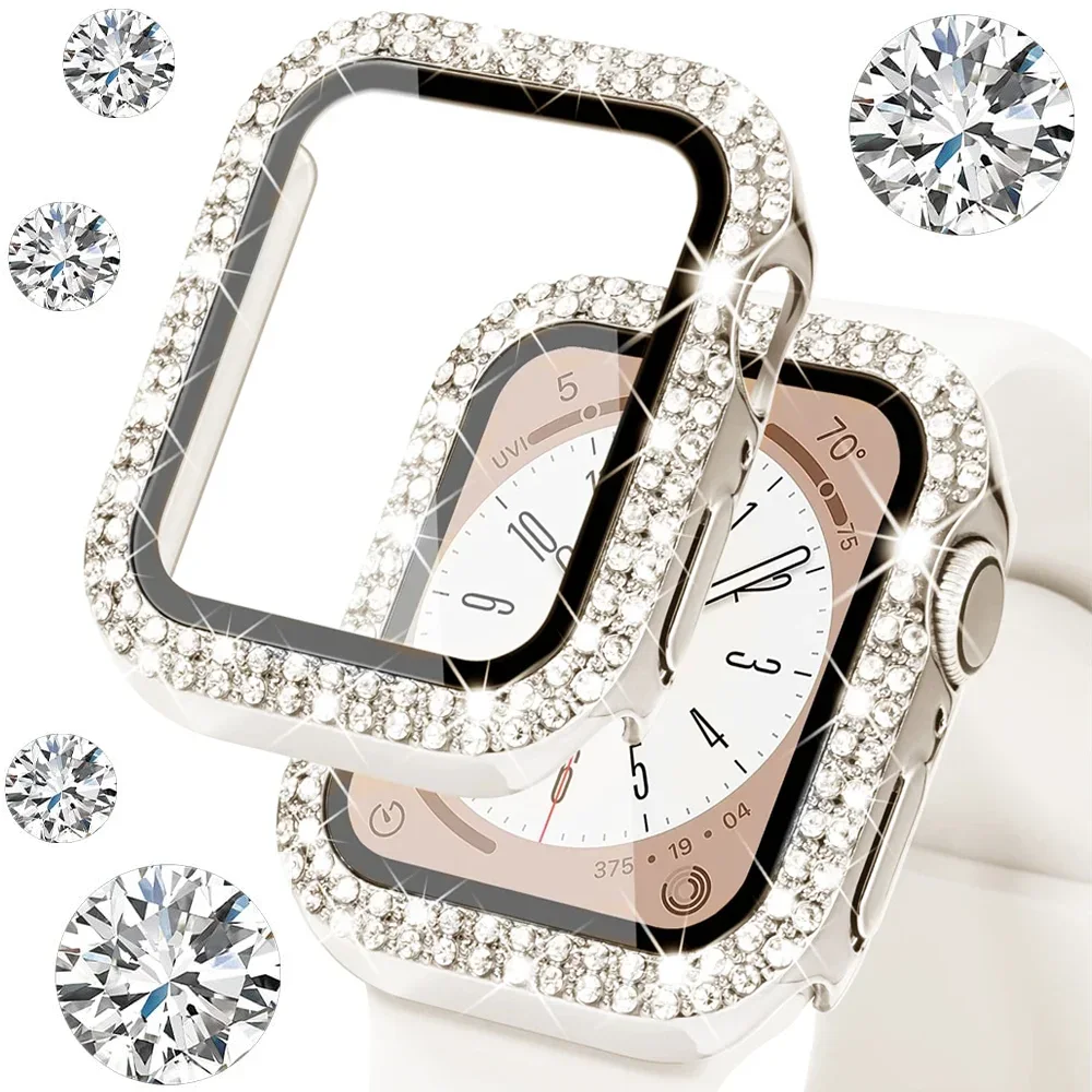 Diamant abdeckung für Apple Uhrengehäuse 45mm 41mm 38mm 42mm 44mm 40mm Stoßstangen schutz aus gehärtetem Glas Serie 9 8 7 6 5 4 3 se
