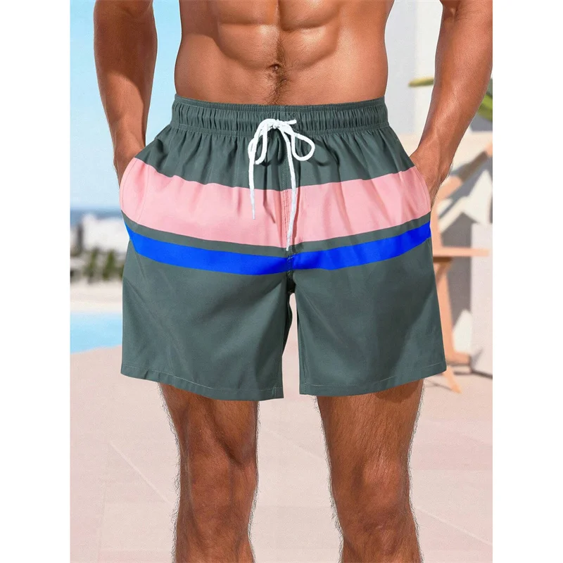 Wide Stripes Men Beach Shorts Outdoor Sport Leisure Simple Stripe Summer Basic Board Shorts Daily Fashion Simple Men's Pants
